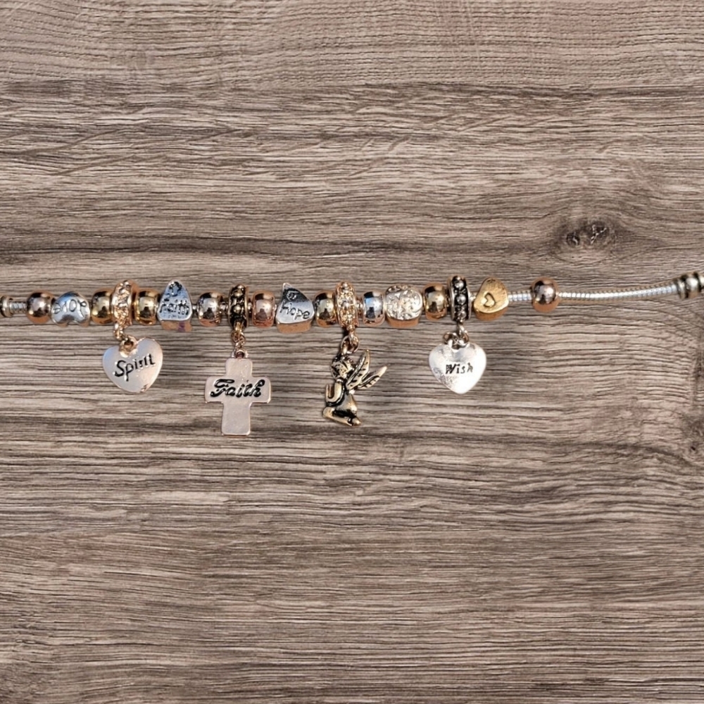 Vintage Style Faith Charm Bracelet, Gold Tone, Mid-weight, Approx. 8", N…